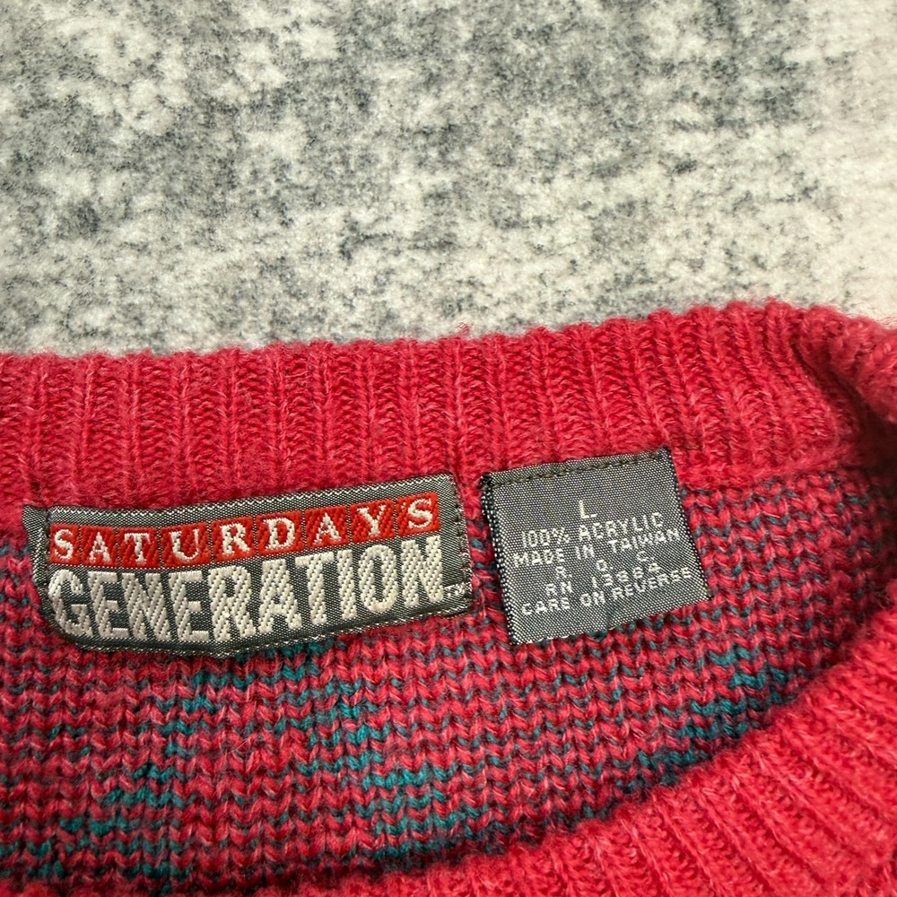 VTG Saturdays Generation Sweater Adult Large Berry Zig Zag Geometric Apres Ski - Picture 5 of 9